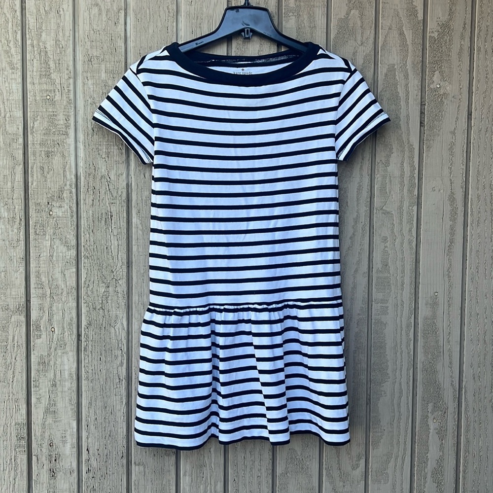 KATE SPADE Striped Drop Waist Dress Mini Short Sleeve Knit Cotton